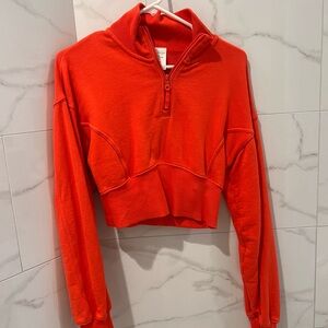 Aerie Bright Red Cropped Half-Zip Sweatshirt